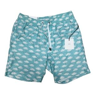 NWT Onia Men's Deep Sea Aqua Fish Print Charles 7" Swim Shorts size M $145.00